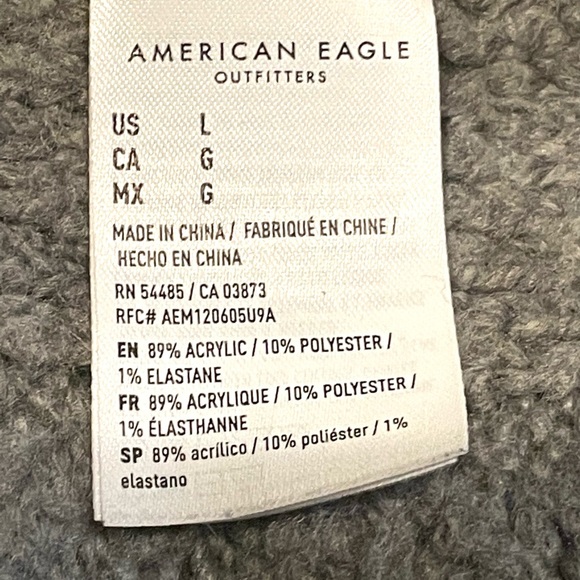 American Eagle Light Gray Open Knit V-Neck with Hood Sweater - Picture 5 of 5